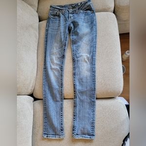 Women's Miss Me size 27 skinny blue jeans, some damage to jeans, see pictures
